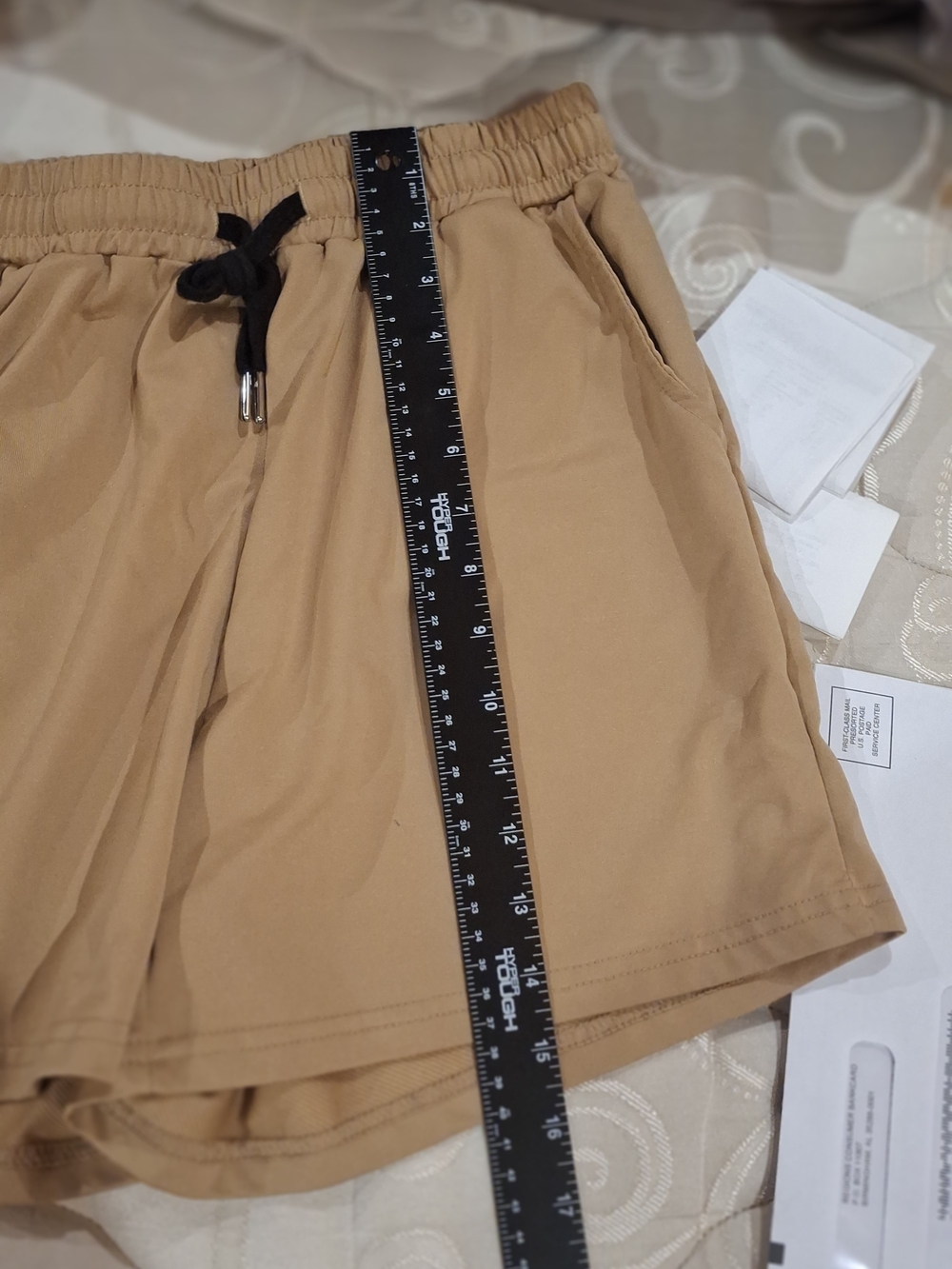Women's Beige Elastic-Waist Athletic Shorts with Drawstring - Picture 8 of 9